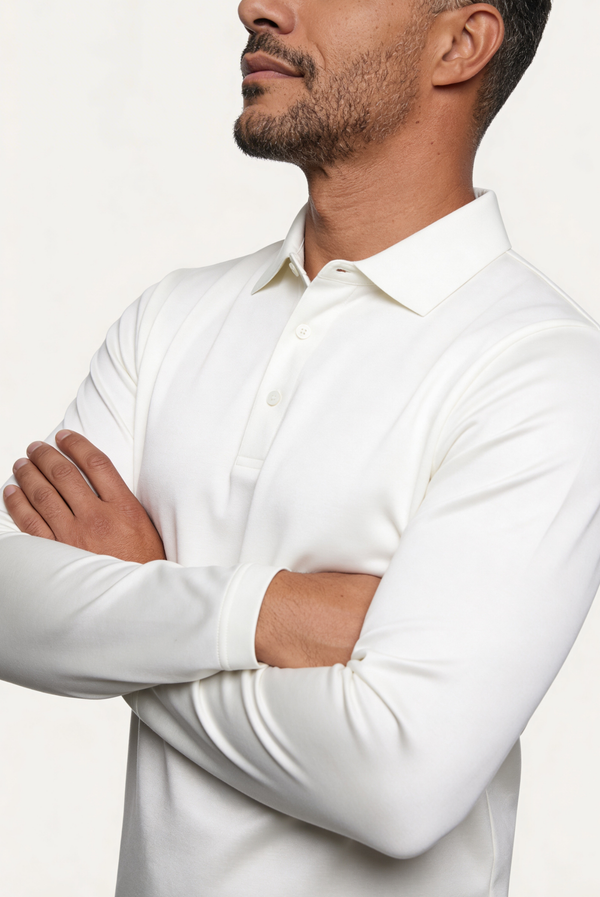White Imperial Long Sleeve Polo