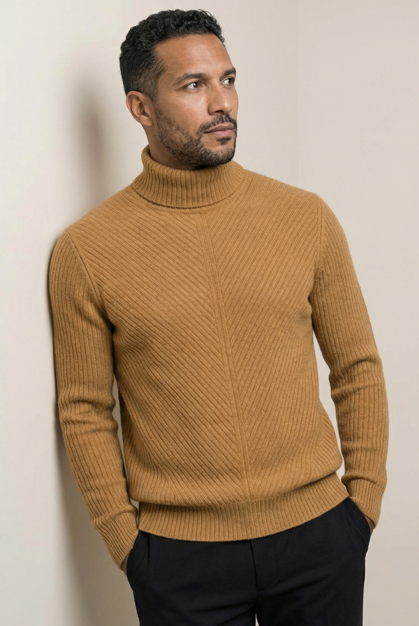 Camel Ribbed Cashmere Sweater
