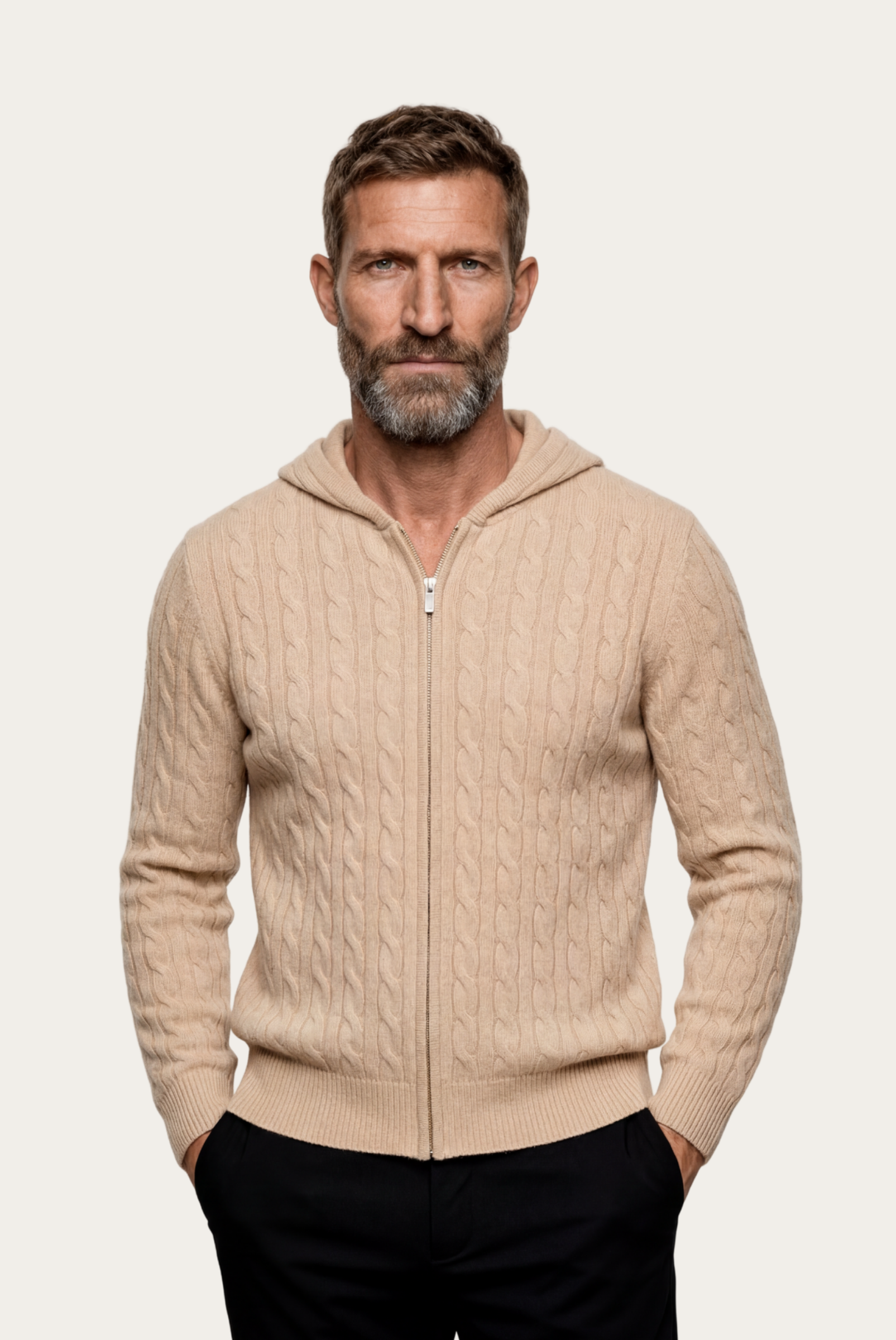 Beige Cashmere Zip Jacket